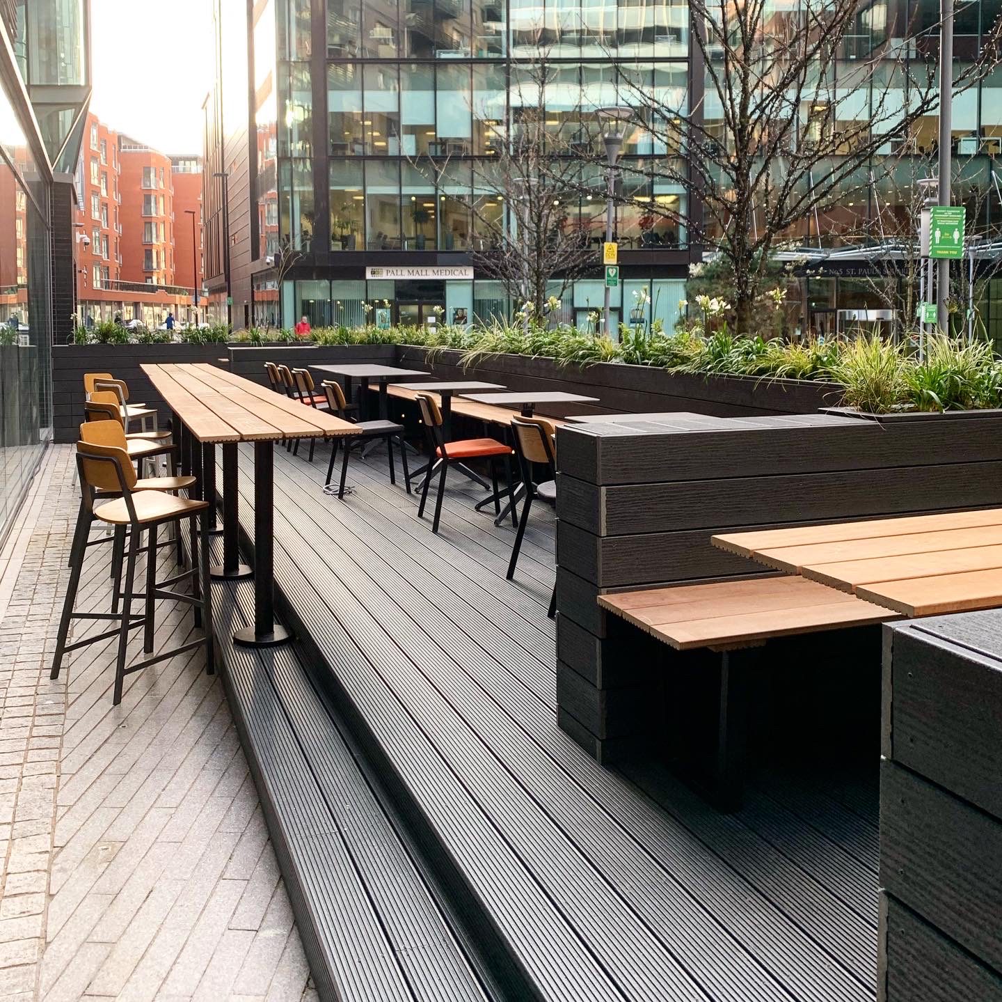 Composite decking being used in front of a cafe