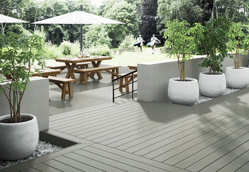Heritage light grey wood effect composite decking at golf club