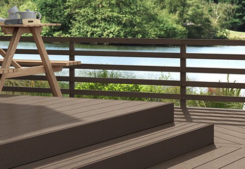Heritage light brown woodgrain composite decking steps