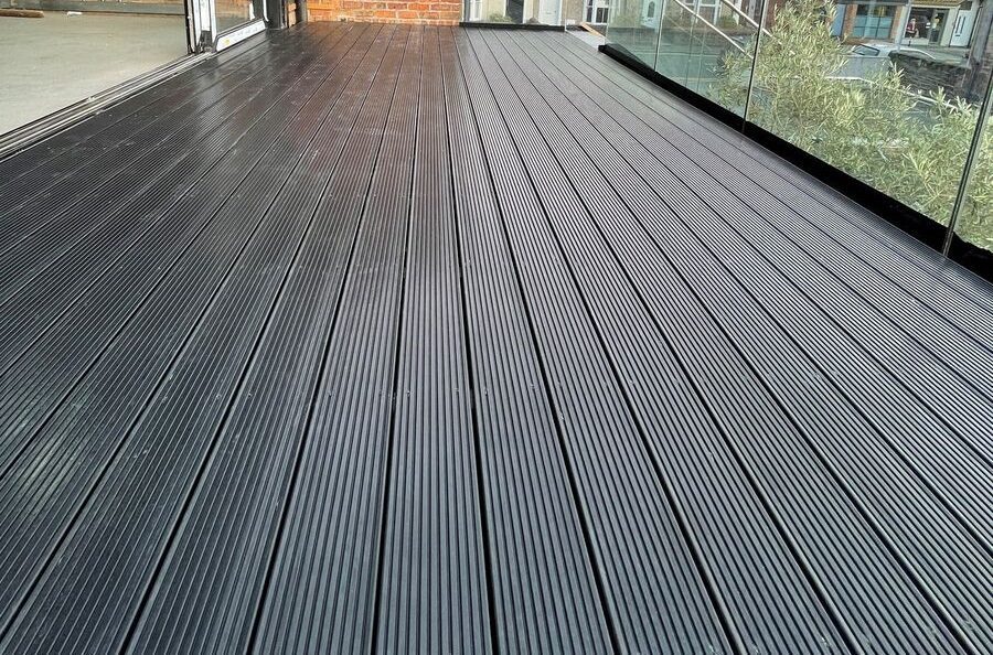 Close up of composite decking for office renovation
