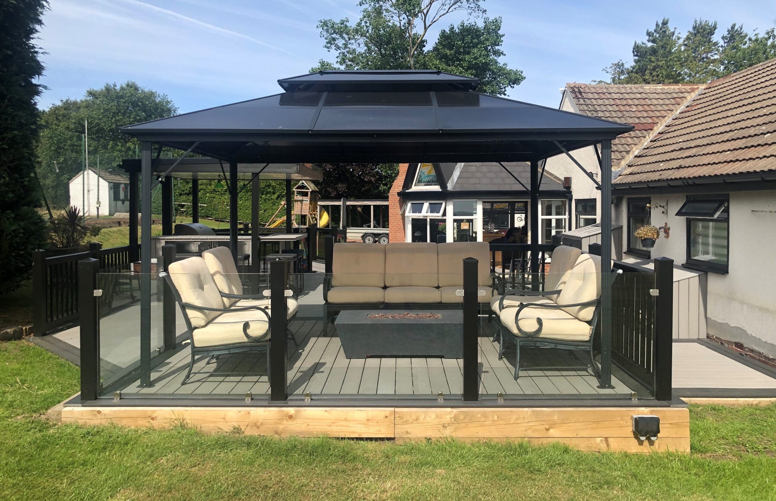 Outdoor seating area with composite decking