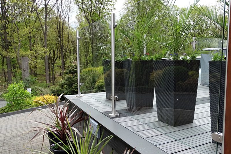Glass balustrades in a garden