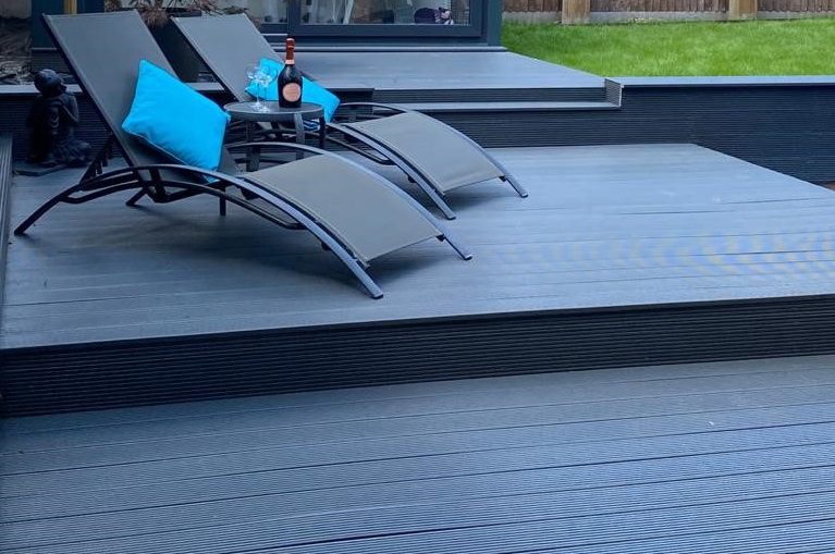 Composite decking with deck chairs