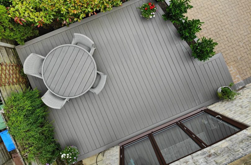 Aerial view of composite decking patio