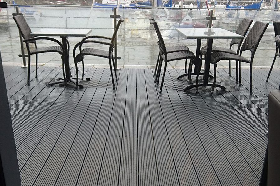 Public seating area with composite decking