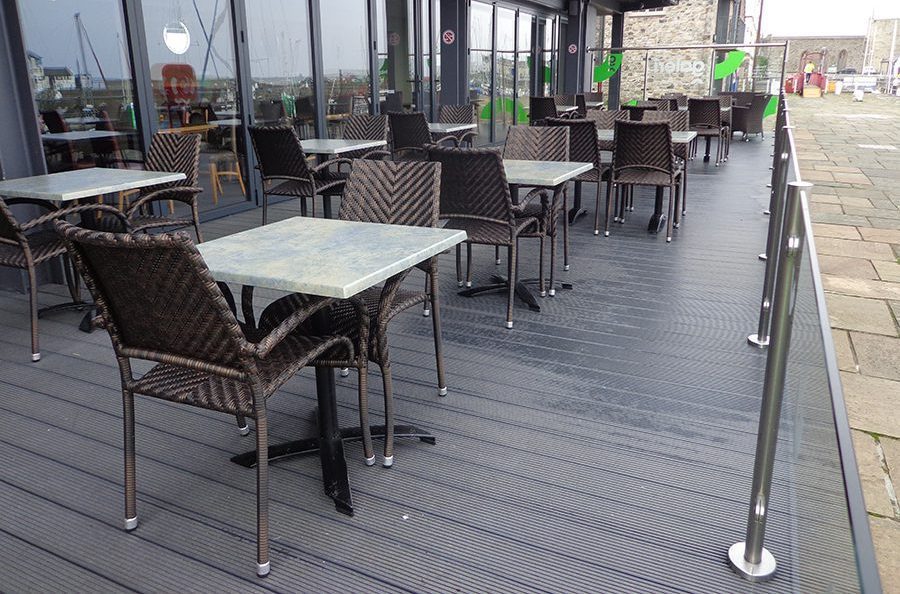 Public seating with composite decking