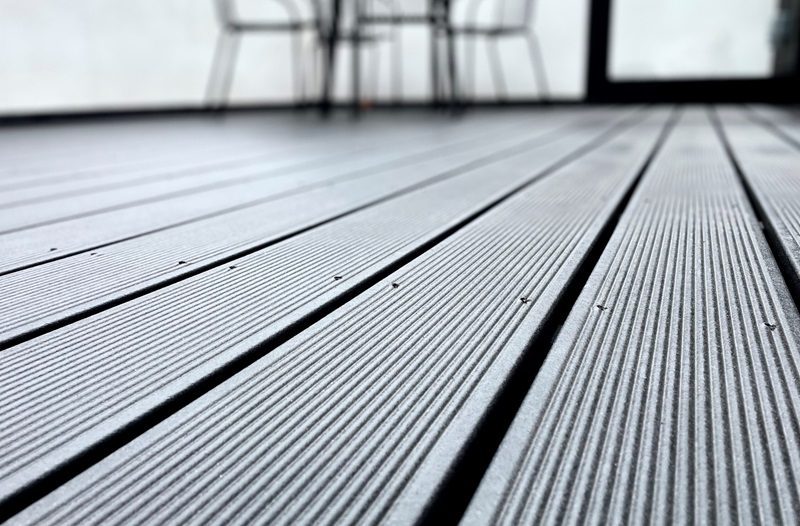 Close up of composite decking at Bank Apartments