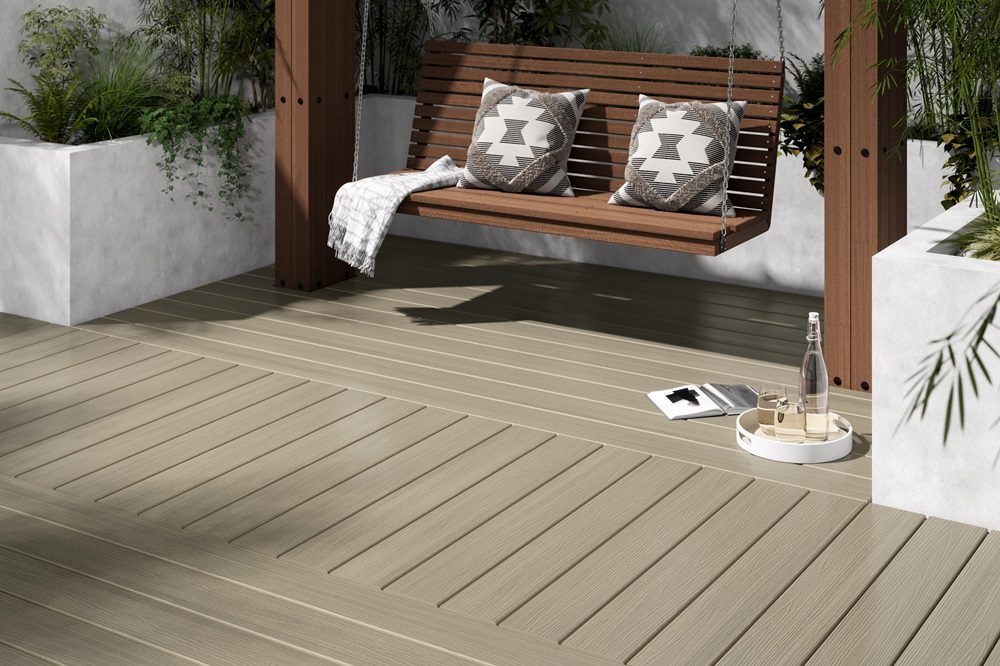 Evolution capped decking in Cool Sand