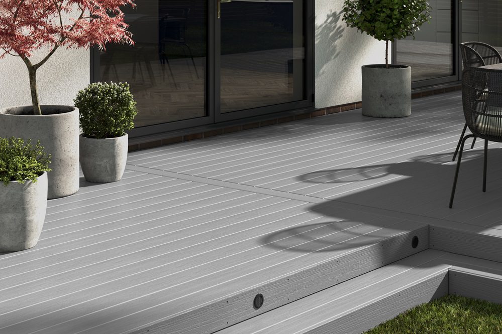Evolution capped decking in ice grey