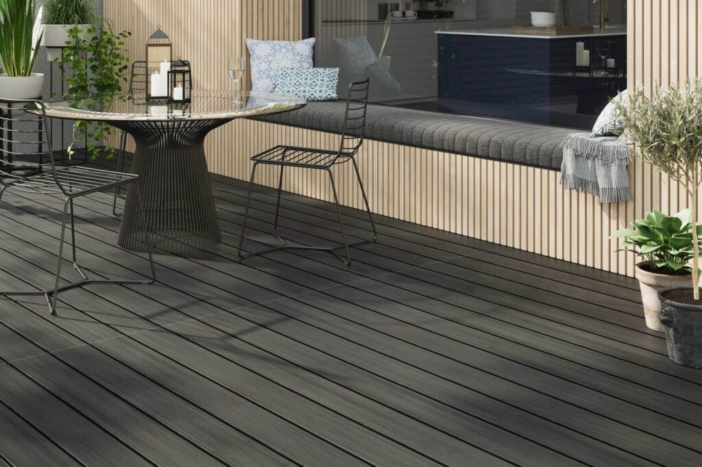 Composite decking in slate grey