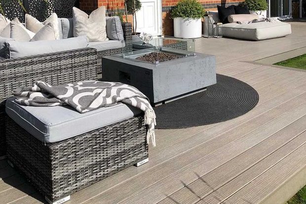 Rattan garden furniture on composite decking