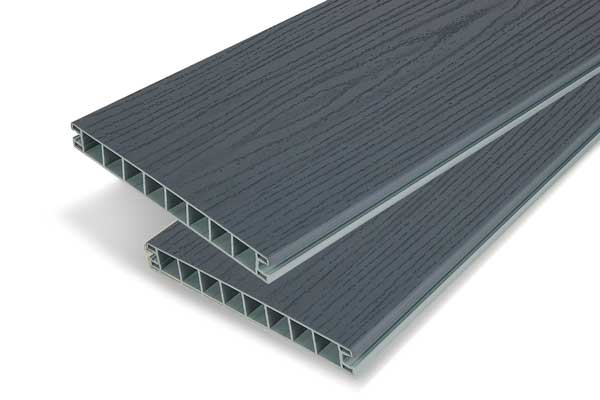 Extra wide PVC deck board in Carbon Grey