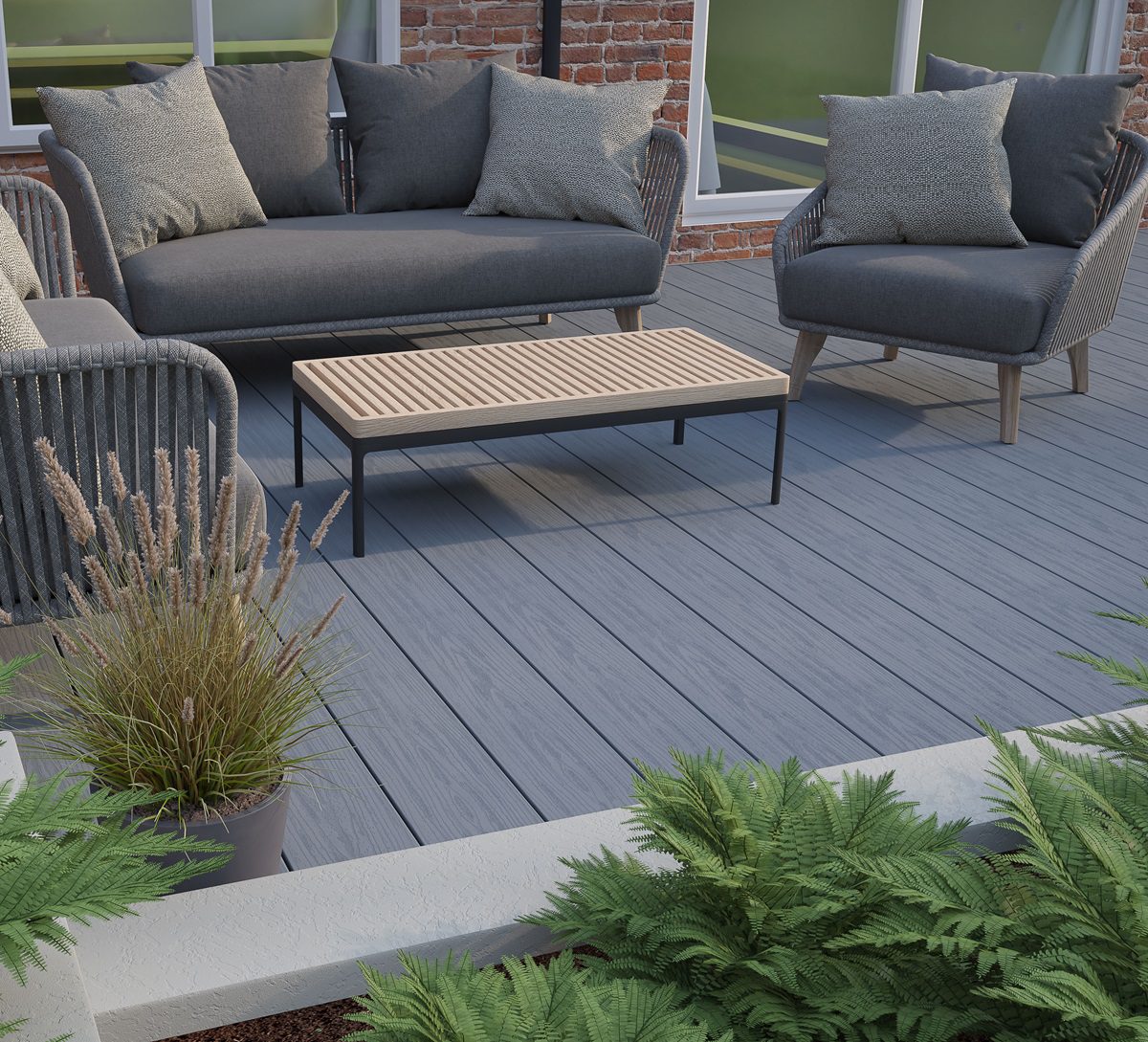 Stone grey extra wide PVC decking