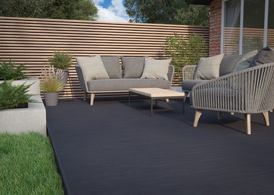 Extra wide dark grey PVC decking