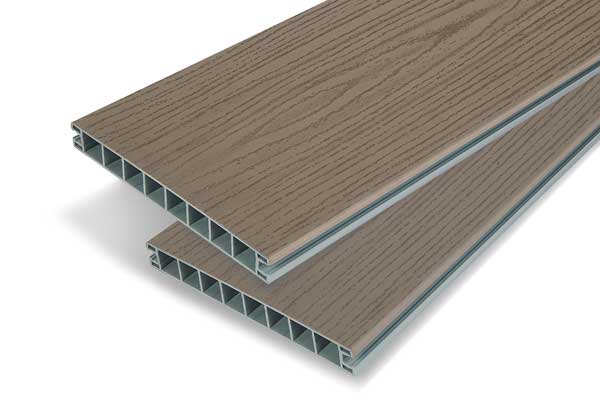 Extra wide PVC deck board in Mocha