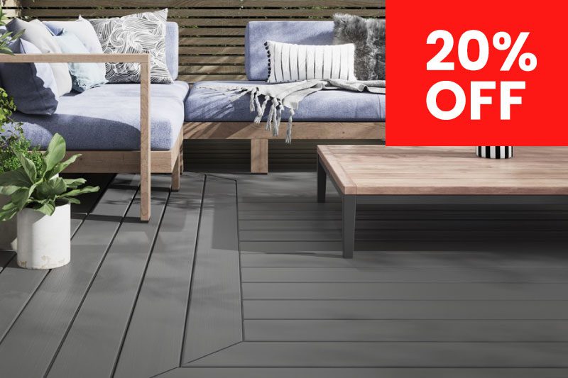 Capped composite decking with 20% off