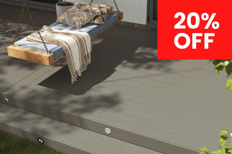 Woodgrain composite decking with 20% off