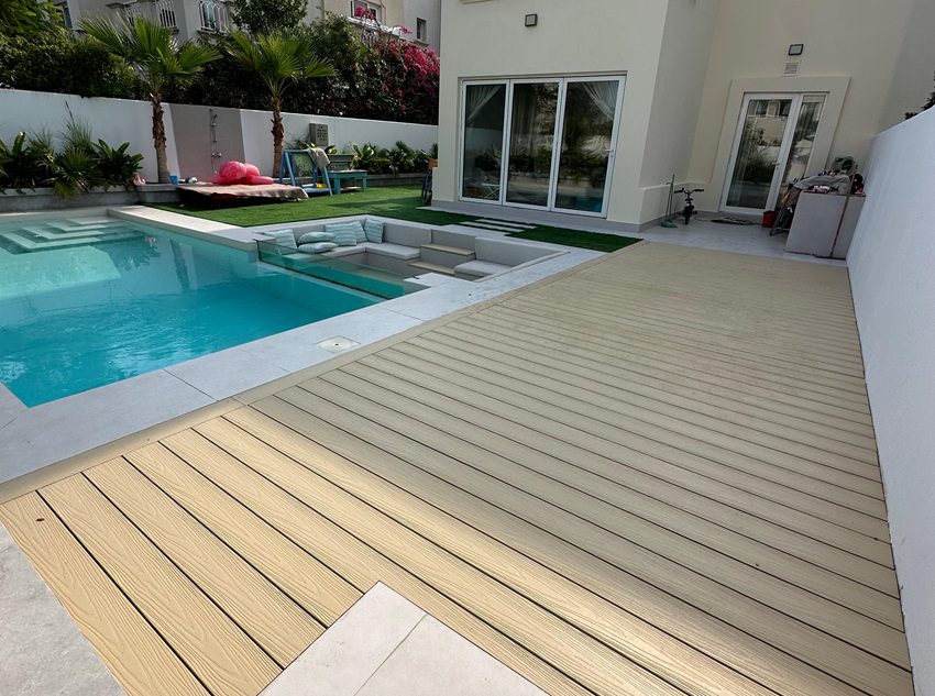 Composite decking around pool