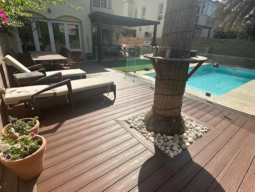 Hazelnut Brown decking around a pool