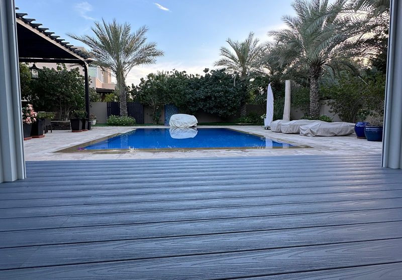 Close up of capped composite decking